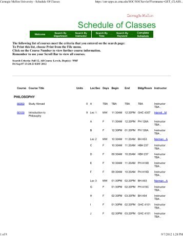 Fall 2012 Full Schedule - Carnegie Mellon University