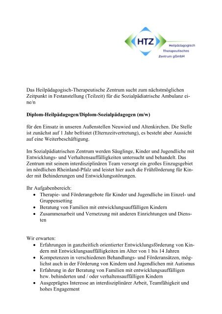 Zur Erweiterung unseres Ã¤rztlichen Teams suchen ... - HTZ Neuwied