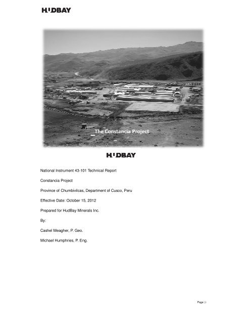 National Instrument 43-101 Technical Report ... - Hudbay Minerals