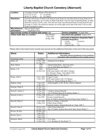 Liberty Baptist Church Cemetery (Abernant) - Hueytown