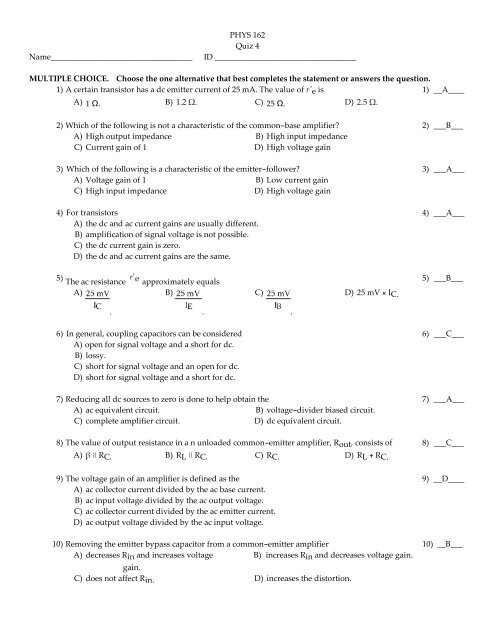 PHYS 162 Quiz 4 ...