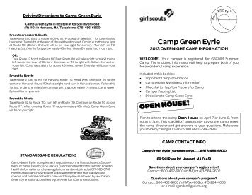 Camp Green Eyrie Overnight Camp Parent Booklet