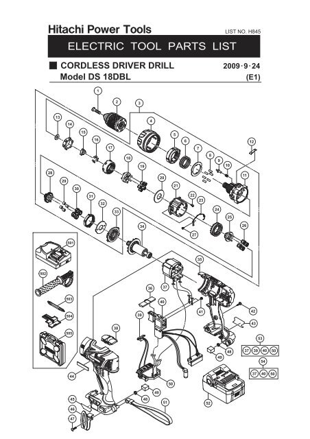 DS18DBL Exploded Diagram and Parts Listing - Hitachi