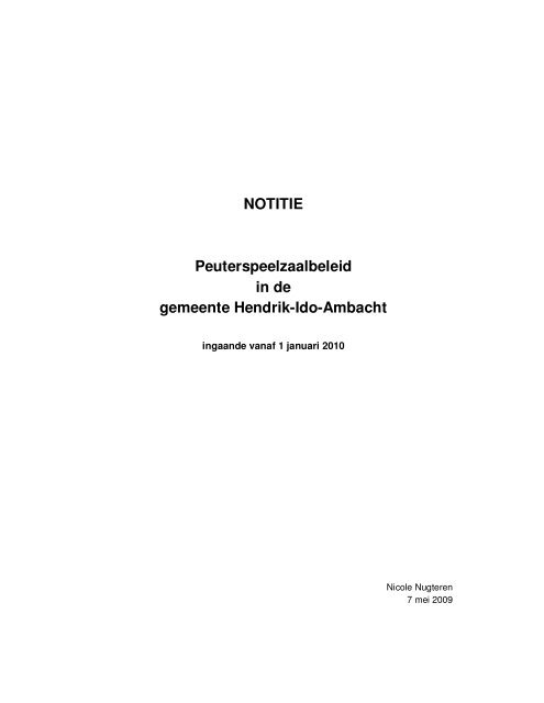 NOTITIE Peuterspeelzaalbeleid in de gemeente Hendrik-Ido-Ambacht