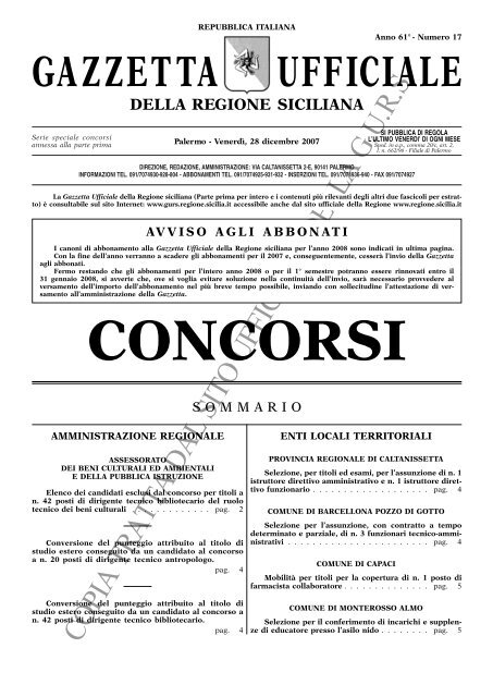 N. 17-Venerdì 28 dicembre 2007- Serie Concorsi - Gazzetta Ufficiale ...