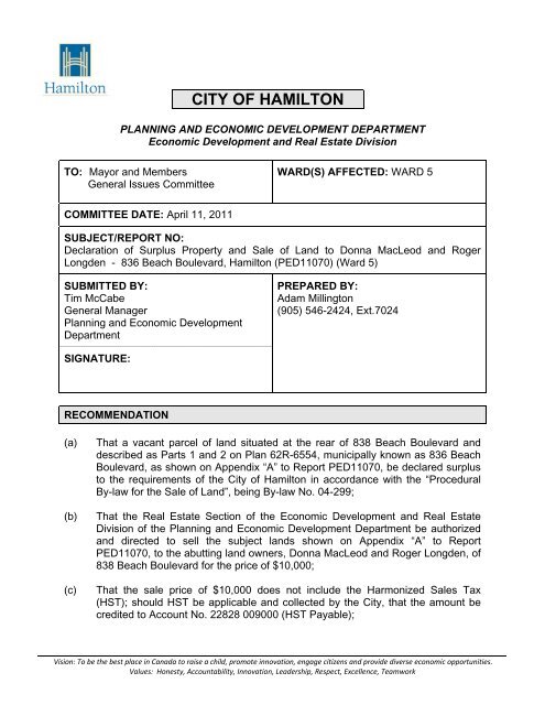 Surplus Declaration Form Declaration of Surplus Property and Sale of Land ... - City of Hamilton
