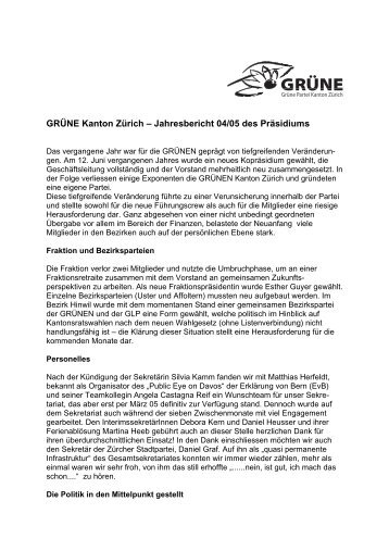 Jahresbericht 04/05 des Prsidium - Grüne Kanton Zürich