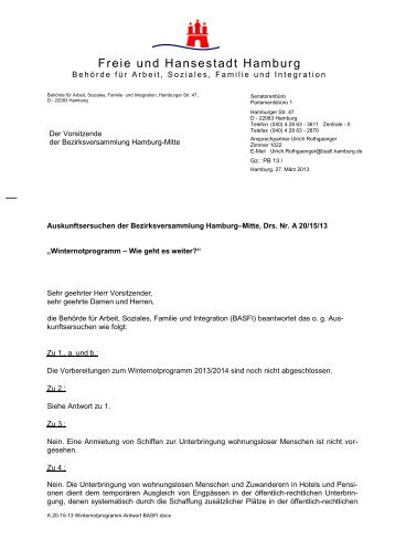 A 20-15-13 Winternotprogramm-Antwort BASFI.pdf - Hamburg-Mitte ...