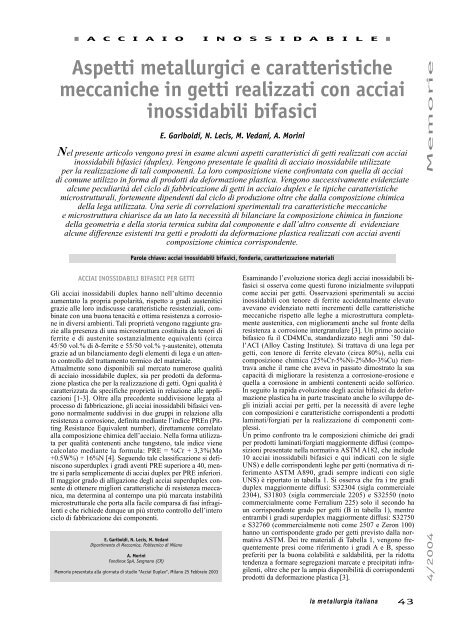 Aspetti metallurgici e caratteristiche meccaniche in getti realizzati ...