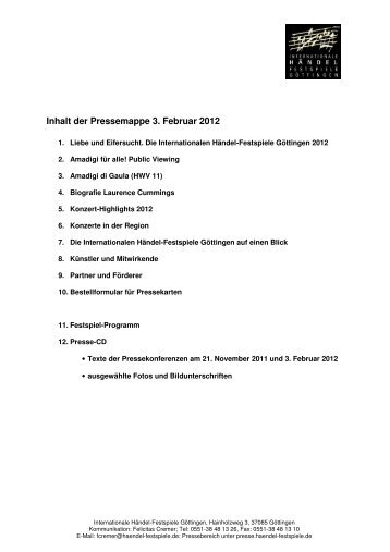 Inhalt der Pressemappe 3. Februar 2012 - Göttingen, Internationale ...