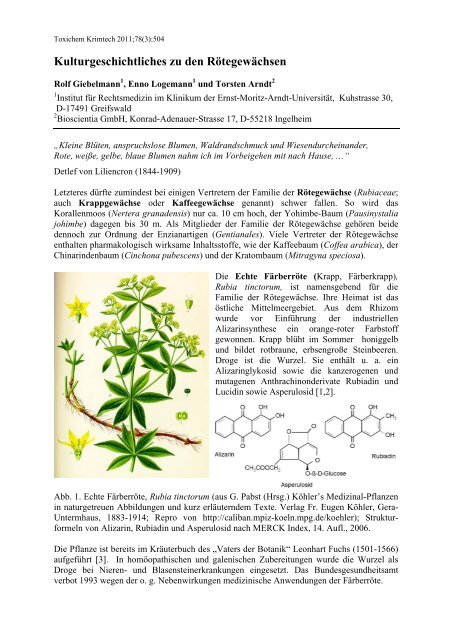 Kulturgeschichtliches zu den Rötegewächsen - GTFCh