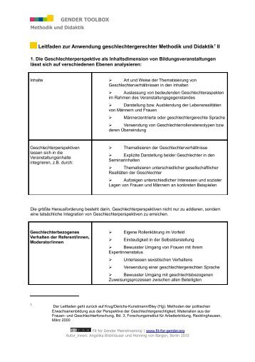 Leitfaden zur Anwendung geschlechtergerechter Methodik und ...