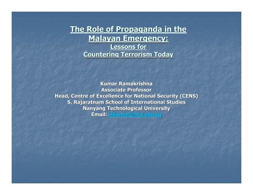 The Role of Propaganda in the Malayan Emergency - S. Rajaratnam ...