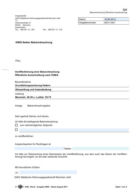 Fax.: GWG-Seiten Bekanntmachung - GWG München