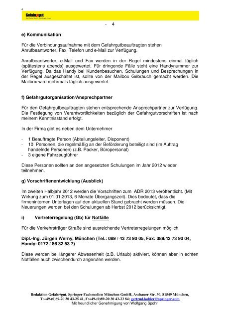 Jahresbericht des Gefahrgutbeauftragten für das Jahr 2011 (Firma ...