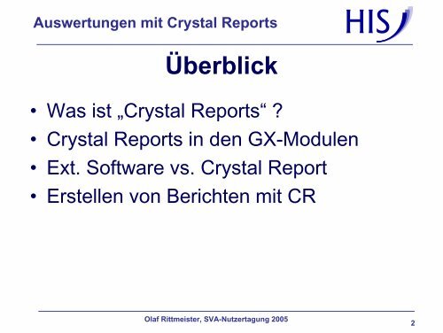 Auswertungen mit Crystal Reports