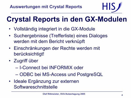 Auswertungen mit Crystal Reports