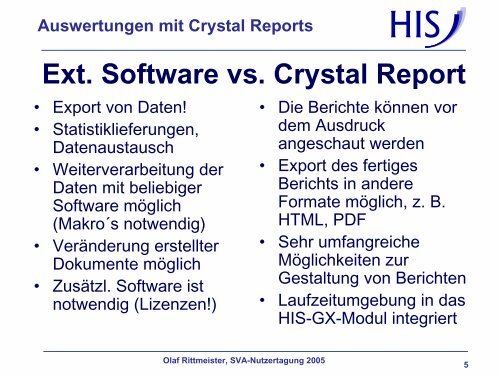 Auswertungen mit Crystal Reports