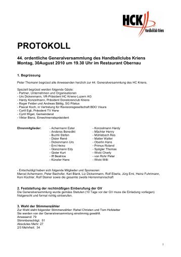 PROTOKOLL - HC Kriens-Luzern