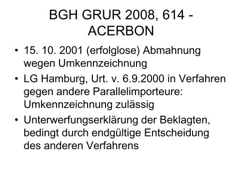 Übersicht über die aktuelle höchstrichterliche ... - GRUR