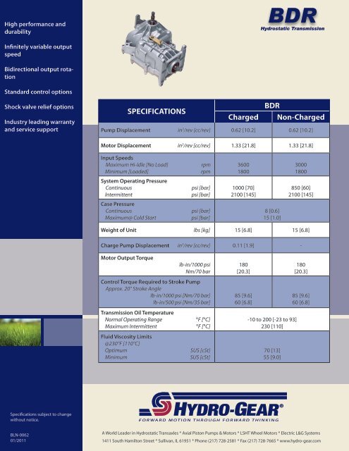 Hydrostatic Transmission - Hydro-Gear