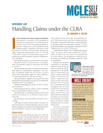 Handling Claims under the CLRA - Greenberg Traurig LLP