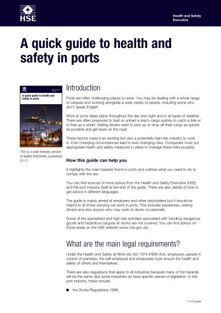 'A quick guide to health and safety in ports' (INDG446) - HSE