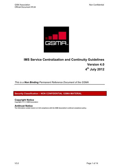 IR.64 "IMS Service Centralization and Continuity Guidelines" - GSMA