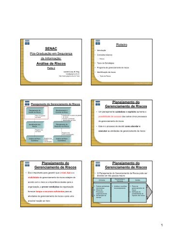 SENAC Análise de Riscos Roteiro Planejamento - GSIGMA - DAS ...