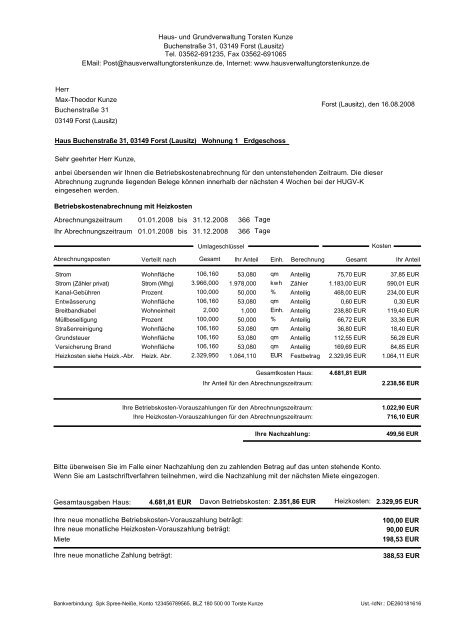 Betriebskostenabrechnung Haus