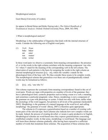 Morphological analysis Geert Booij (University of Leiden). [to appear ...