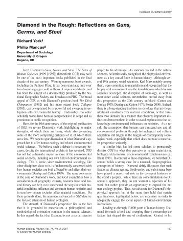 Reflections on Guns, Germs, and Steel - Human Ecology Review