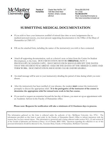 SUBMITTING MEDICAL DOCUMENTATION - Faculty of Humanities ...