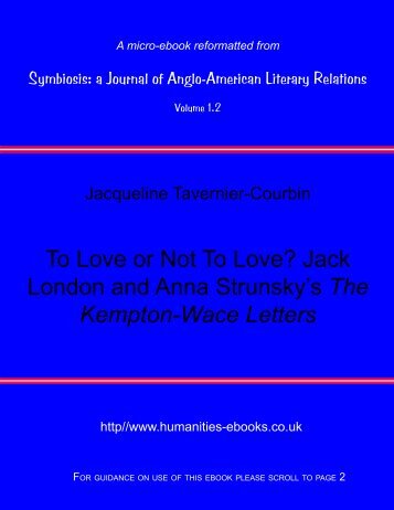 To Love or Not To Love? Jack London and Anna Strunsky's The ...