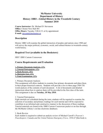 McMaster University Department of History History 1BB3âGlobal ...