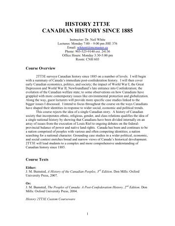 2TT3 Survey of Canadian History, 1885 to the Present - McMaster ...