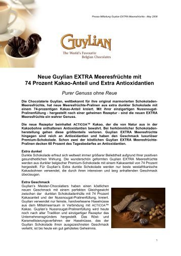 Neue Guylian EXTRA Meeresfrüchte mit 74 Prozent Kakao-Anteil ...