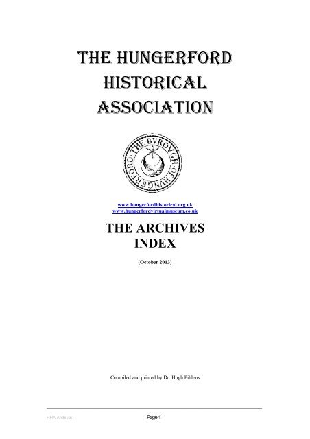HHA Archives Index - Hungerford Virtual Museum