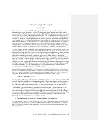 Faith Integration Essay - Huntington University