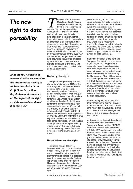 The new right to data portability - Hunton & Williams