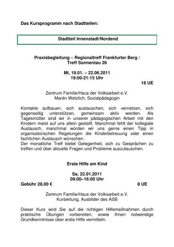 Programm 2011 KTP Kurse Zentrum Familie - Haus der Volksarbeit eV