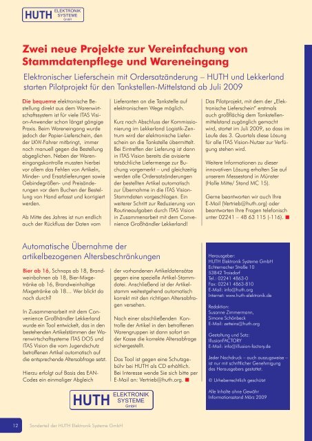 Ausgabe 01/2009 - HUTH ELEKTRONIK SYSTEME GmbH