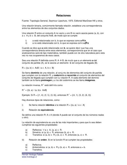 Relaciones - Ejercicios de fÃ­sica y matemÃ¡tica