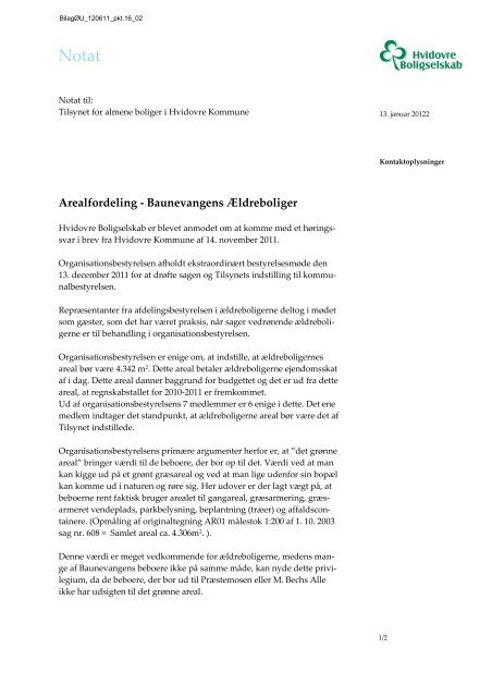 Arealfordeling - Baunevangens Ãldreboliger - Hvidovre Kommune