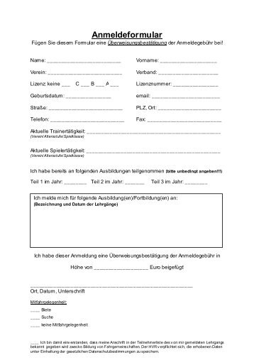 Anmeldeformular - Handballverband Rheinland