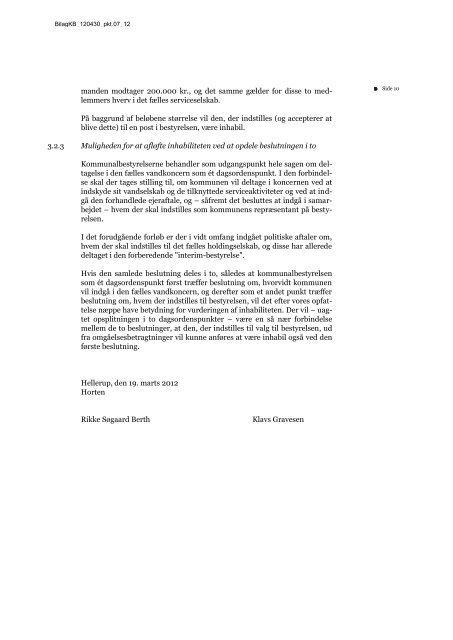 Notat af 19 marts 2012 om inhabilitet ved etablering af fÃ¦lles ...