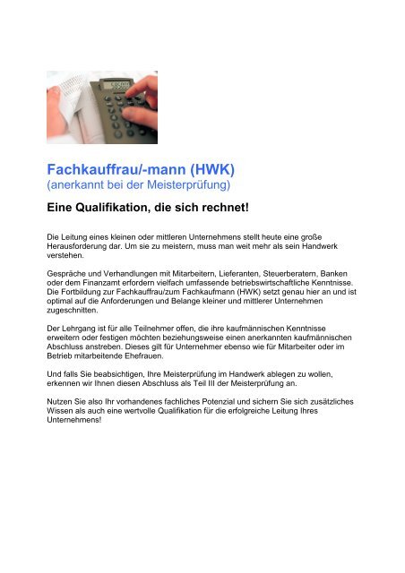 Fachkauffrau Mann Hwk