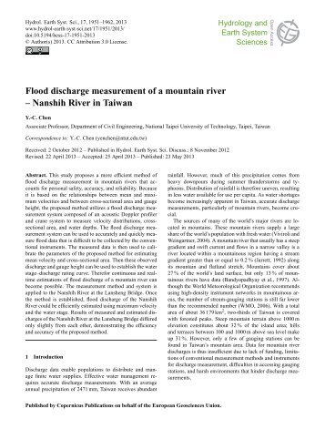 Flood discharge measurement of a mountain river - Hydrology and ...