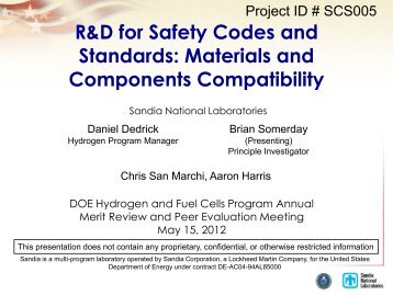 R&D for Safety Codes and Standards - DOE Hydrogen and Fuel ...