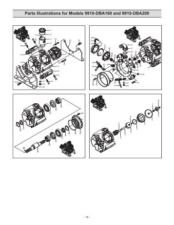 Parts Illustrations for Models 9910-DBA160 and 9910-DBA200